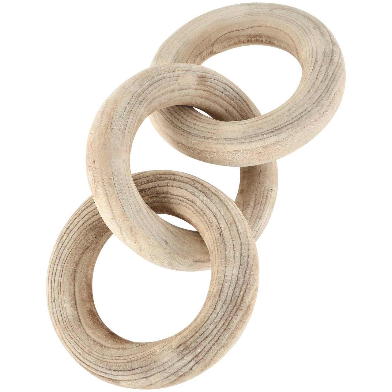 20" Cream Wood Chain 3-Link Sculpture with Natural Wood Grain